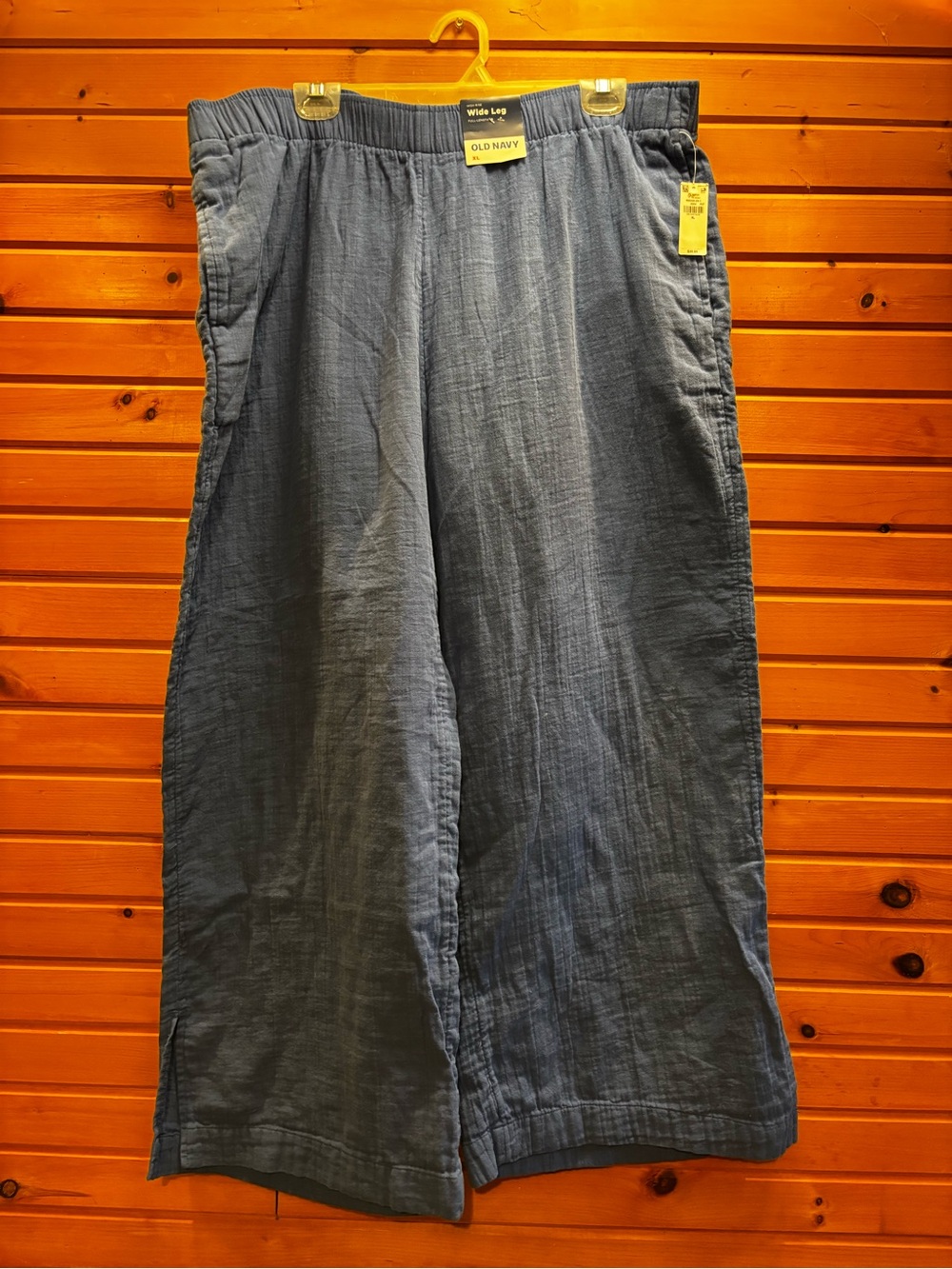 Old Navy Wide Leg gauze cuff slit cool summer easy wear Blue pants